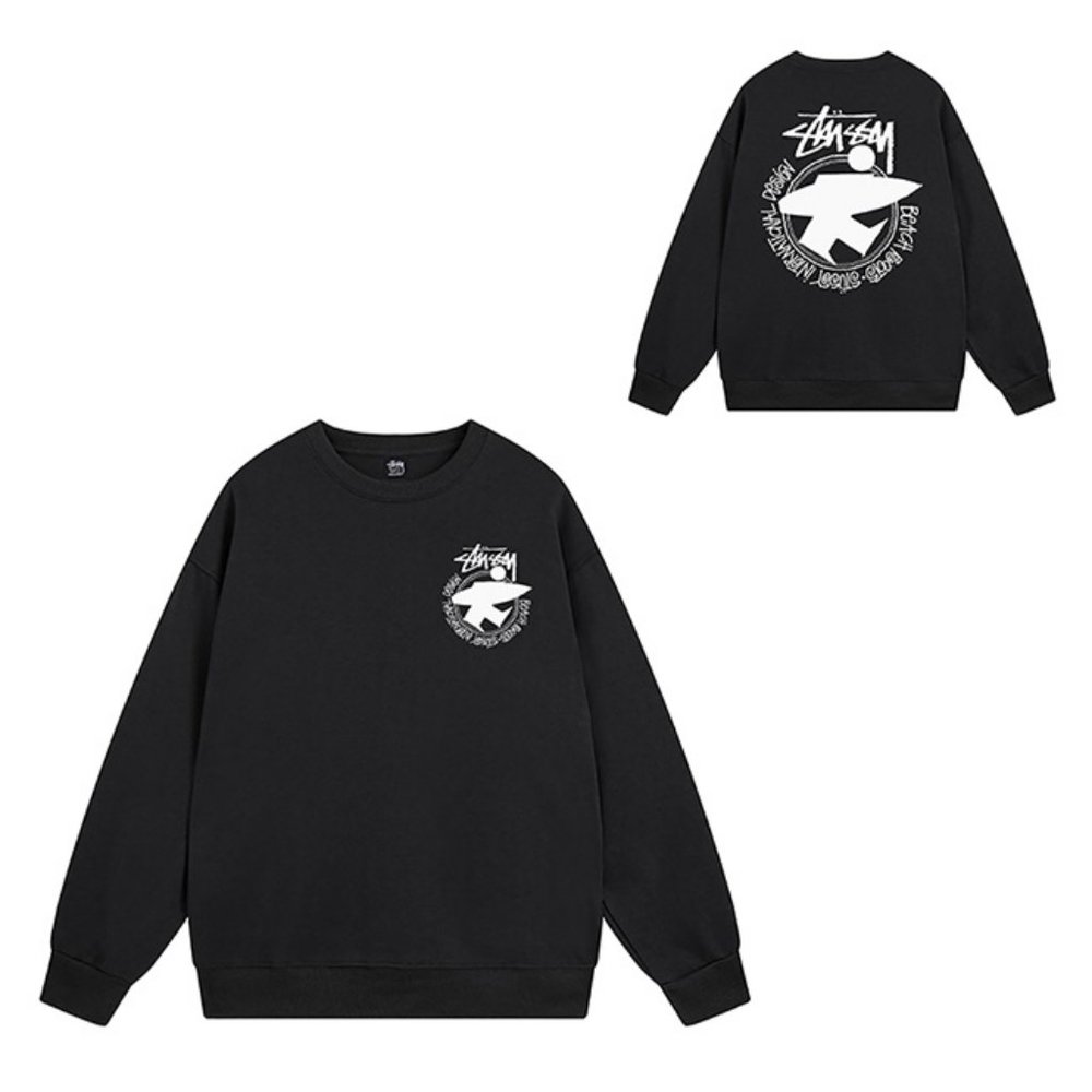 Stussy Sweatshirt Beach Roots logo Crew Sweat Black